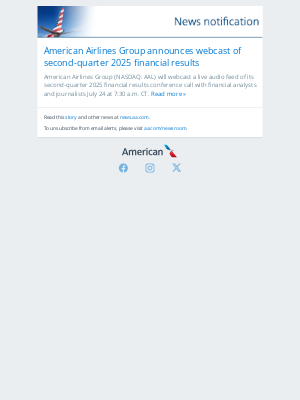American Airlines - American Airlines Group announces webcast of second-quarter 2025 financial results