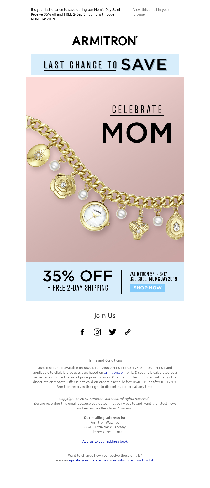 Armitron Watches - Last chance to save during our Mother's Day Sale!