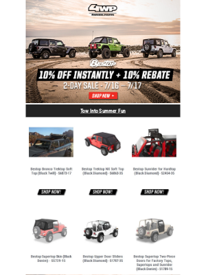 4WD Hardware - 🔥 2-Day Sale: Get 10% Off + 10% Cash Back on Bestop Products!
