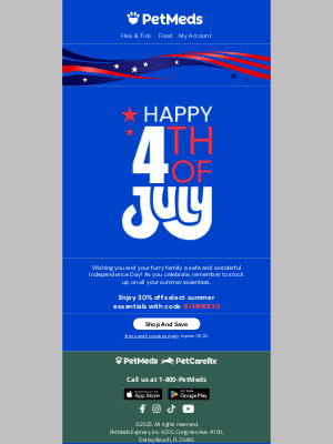 1800PetMeds - 🇺🇸 Happy 4th of July! 30% Off Summer Essentials!