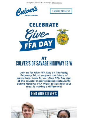 Culver's - You're Invited to Join Us Thursday to Support FFA