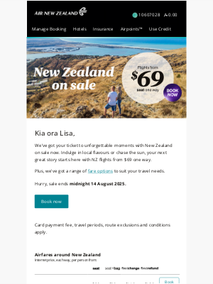Air New Zealand - Lisa, New Zealand on sale now!