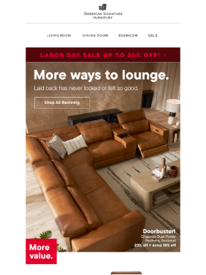 American Signature - Rise & shine ☀️ Up to 20% OFF reclining.