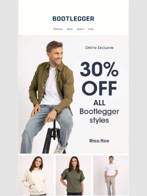 Bootlegger - 30% off all Bootlegger Styles (this includes new arrivals)