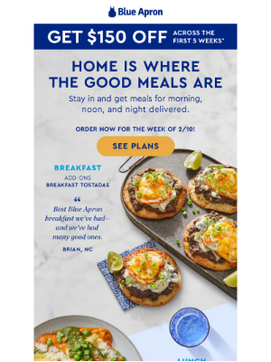 Blue Apron - $150 OFF! Breakfast ✔️Lunch ✔️Dinner ✔️