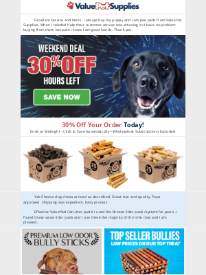 ValuePetSupplies - Sunday Savings! 30% Off Deal