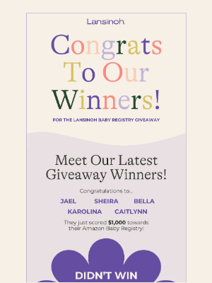 Lansinoh - We’re So Excited to Announce Our August Winners! 💜