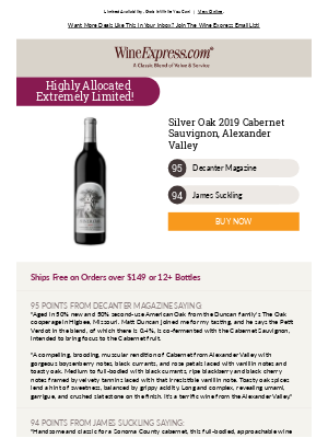 Wine Enthusiast Magazine - 95-Pt Silver Oak Alexander Valley Cab—Highly Allocated!