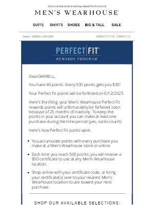 Men's Wearhouse - Hurry! You have 14 days left to keep your points!