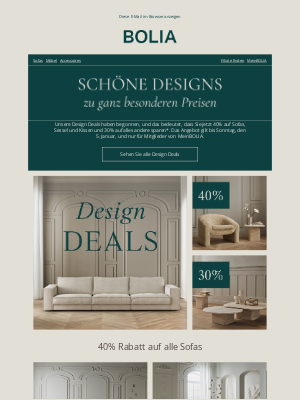 Bolia (Germany) - Sparen Sie 40% – Die Design Deals haben begonnen! 