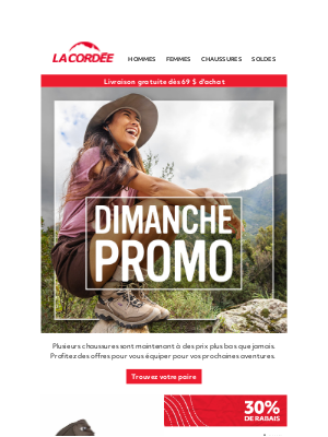 La Cordée (Canada) - Dimanche promo : des chaussures à plus de 50 % de rabais