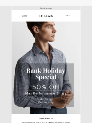 T.M.Lewin (United Kingdom) - 50% off Max Performance Shirts