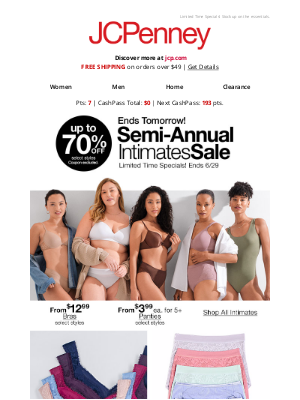 JCPenney - Sale ends tmrw! Up to 70% Off intimates