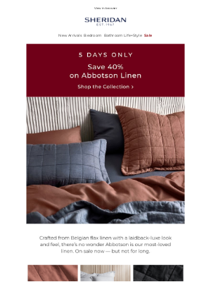 Sheridan (Australia) - Shop 40% off Abbotson Linen | 5 days only