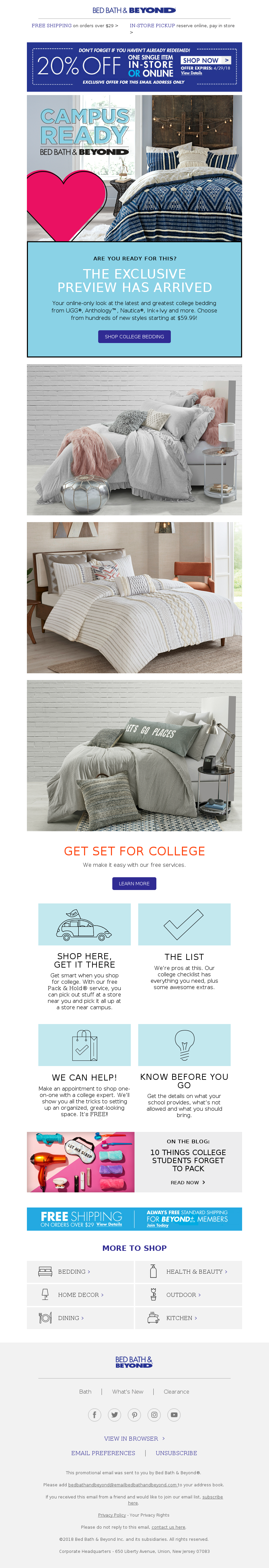 email example for back to school sent by Bed Bath & Beyond