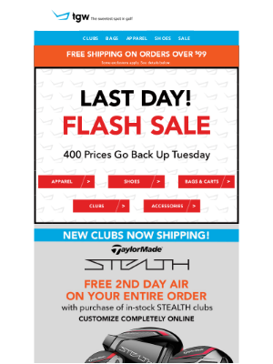 tgw - Last Day! 400 Flash Sale Prices Go Back Up Tuesday