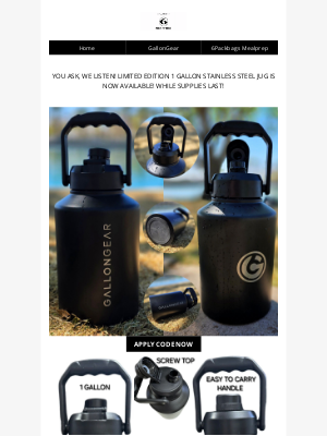 6 Pack Bags - *NEW*LIMITED EDITION 1 GALLON STEEL JUG!