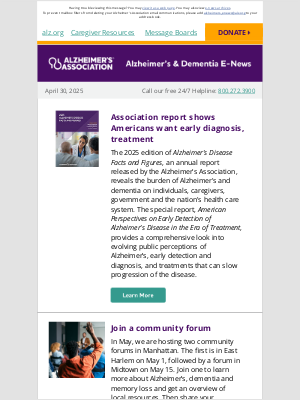 Alzheimer’s Association - Association report shows Americans want early diagnosis, treatment