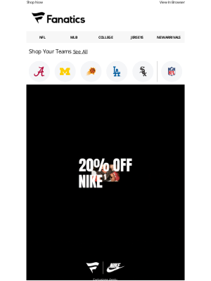Fanatics - ENDS TOMORROW! 20% Off Nike Styles Ends Soon