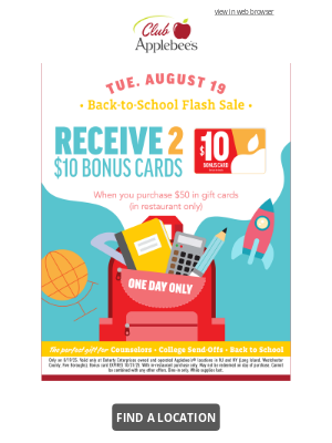 Applebee's - TODAY ONLY...Get $20 in Bonus Cards!