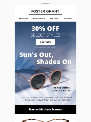 Foster Grant - REMINDER: Your next pair of glasses for 30% less
