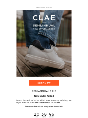 CLAE - SEMIANNUAL SALE: FINAL 36 HOURS