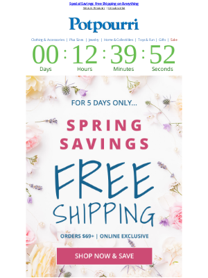 Potpourri Online Catalog - Hurry! Free Shipping Ends Soon!