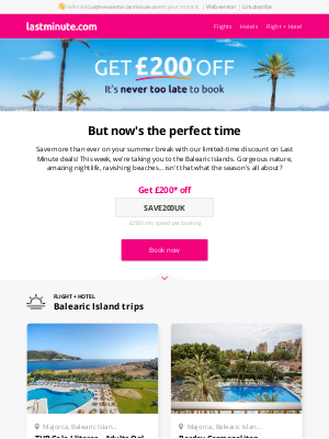 Lastminute (United Kingdom) - Get £200 off trips to the Balearics