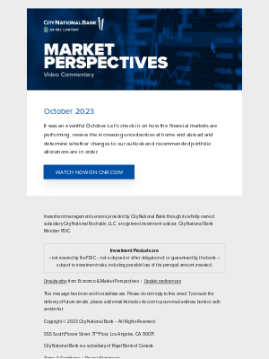 City National Bank - Market Perspectives: October 2023, Greater Uncertainty Spooks Markets