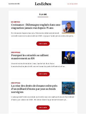 Les Echos (France) - Croissance : l'Allemagne engluée dans une stagnation jamais vue depuis 75 ans