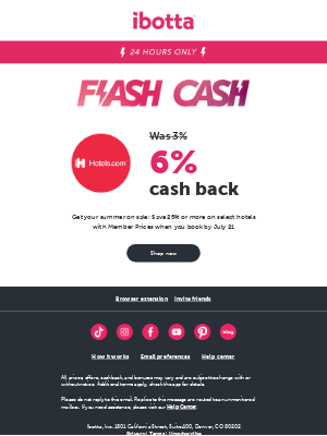 Ibotta - Hotels.com: 24 Hour Flash Cash ⚡️