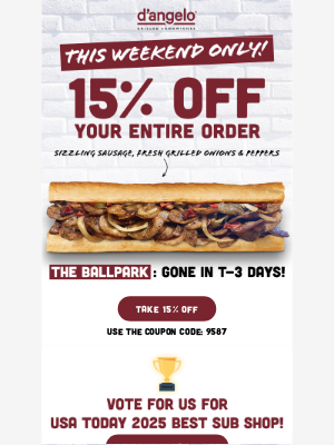 Papa Gino's - 15% off + The Ballpark's FINAL DAYS