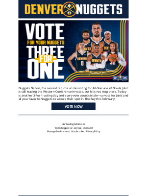 Denver Nuggets - 🚨 3-For-1 All-Star Votes Today