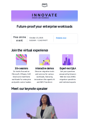 Amazon AWS - What’s next in cloud migration? Find out at AWS Innovate