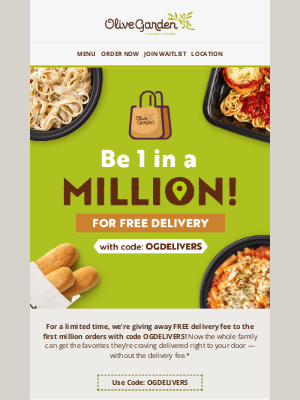 Olive Garden - Knock knock… it’s FREE delivery!
