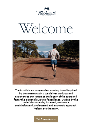 Welcome email marketing example from Tracksmith's