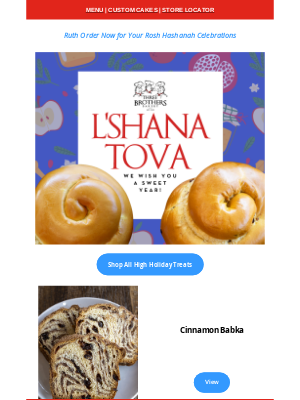 Three Brothers Bakery - Rosh Hashanah Essentials - Order Now for 10/2