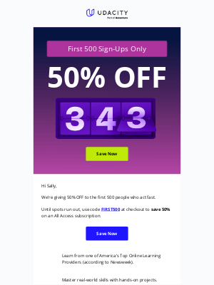 Udacity - 💥 First 500 Get 50% OFF