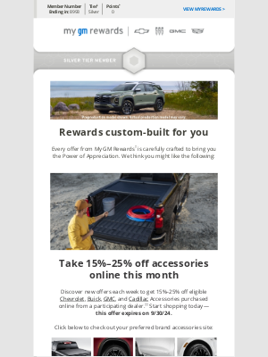 General Motors - Gregory, get 15%–25% off accessories this month