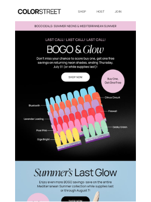Color Street - Final days: BOGO on select neons! Plus: Summer mani savings