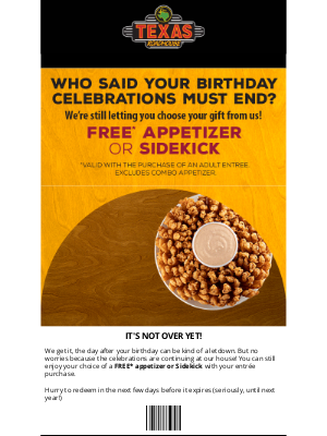 Texas Roadhouse - 3 Days Left to Redeem Your Birthday Gift 🎈