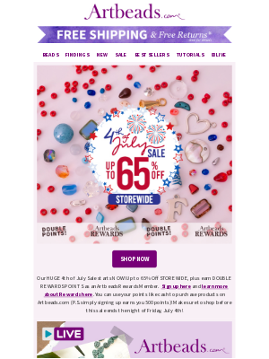 Artbeads - HUGE 4th of July Sale Starts NOW! Up to 65% Off!