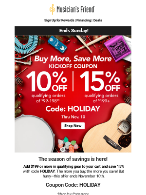 Musician's Friend - Your 15% off coupon ends tomorrow!