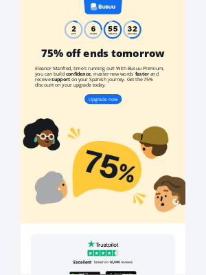 busuu - 24 hours left on the clock! Grab 75% off ⏳