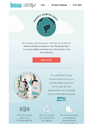 earth day emails campaign by leesa