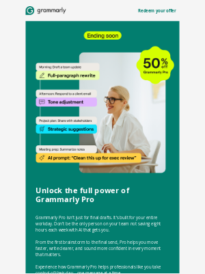 Grammarly - ⏰ Clock’s ticking: 50% off Pro won’t last long
