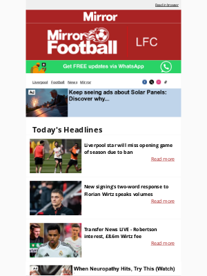 Daily Mirror (United Kingdom) - 🔴 Reds star banned for season opener
