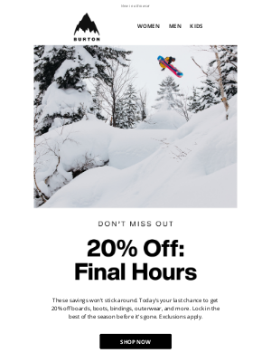 Burton Snowboards - Final Hours: 20% Off Boards, Outerwear & More