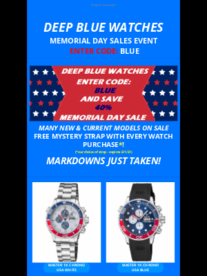 Memorial Day email campaign by Deep Blue Watches