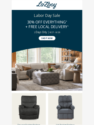 La-Z-Boy - 2 DAYS ONLY | FREE DELIVERY | 30% OFF